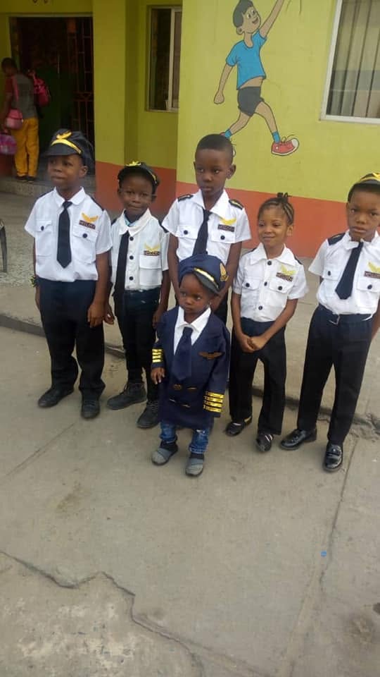 Pupils dressed as airline pilots on Career Day
